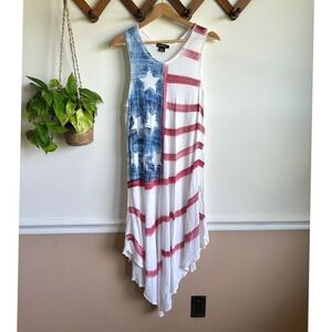 Ana & Rose American Flag Handkerchief Hem Dress Sleeveless Stars Stripes OSFM